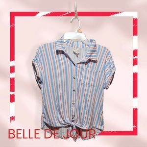 Womens small front tie blouse, drop shoulder sleeves